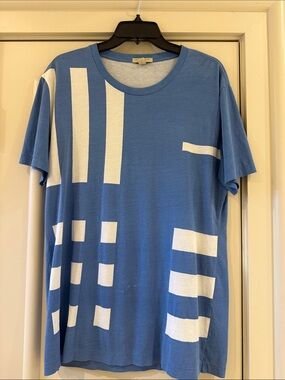 Burberry Light Blue Short-Sleeve Tee with White Graphic Blocks